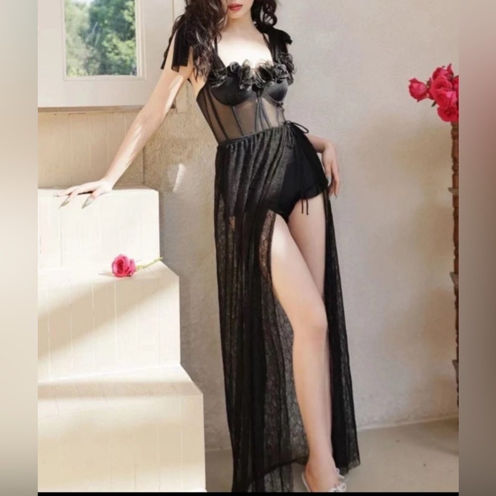 Black Translucent Three-Dimensional Flower Decora… - image 1